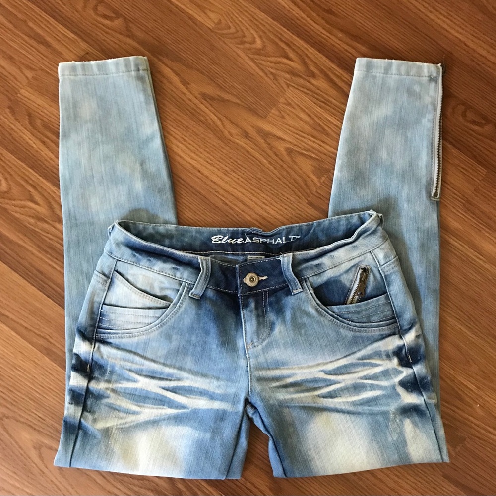👑 BLUE ASPHALT ACID STYLE ANKLE ZIP JEANS SIZE 7